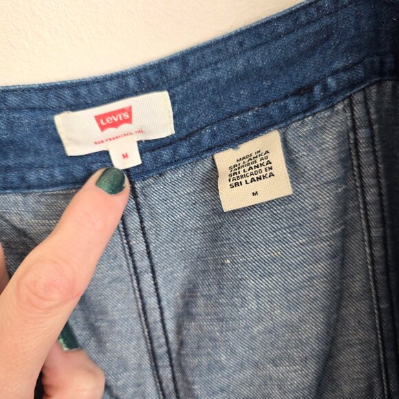 Vintage Levi's Denim Jumper Dress Overall Skirt Medium Zip Front 90s Grunge - Picture 7 of 12